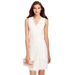 Diane von Furstenberg DVF Juliana Two Ivory Sleeveless Lace Wrap Dress - size 10